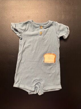 cloud island Light Blue Ribbed Baby Romper with Toast Patch